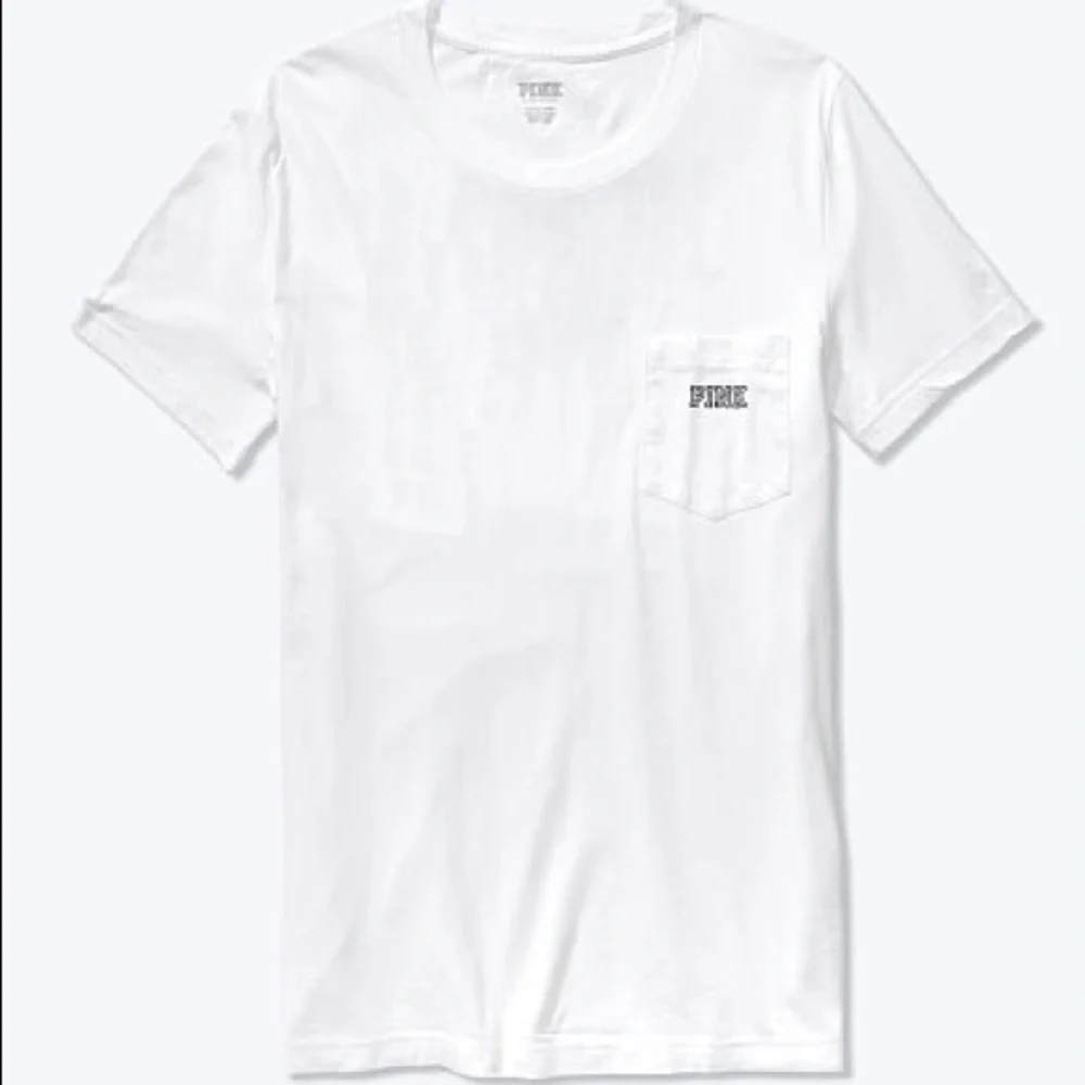 Victoria’s Secret PINK Short Sleeve Campus Tee White w Black Dog Logo Medium NEW - Picture 2 of 3